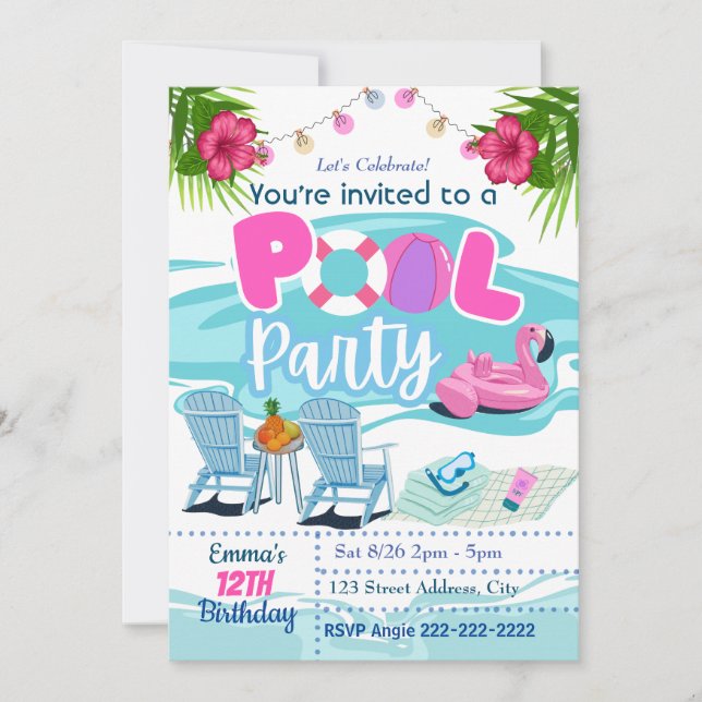 Pool Party Geburtstagseinladung Einladung (Vorderseite)