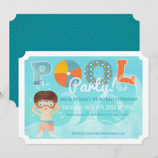 Pool Party Geburtstagseinladung Einladung (Vorne/Hinten)