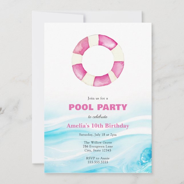 Pool Party Geburtstagseinladung Einladung (Vorderseite)