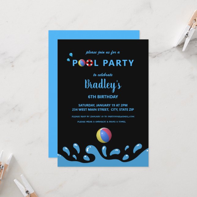 Pool Party Geburtstagseinladung Einladung (Vorderseite/Rückseite Beispiel)
