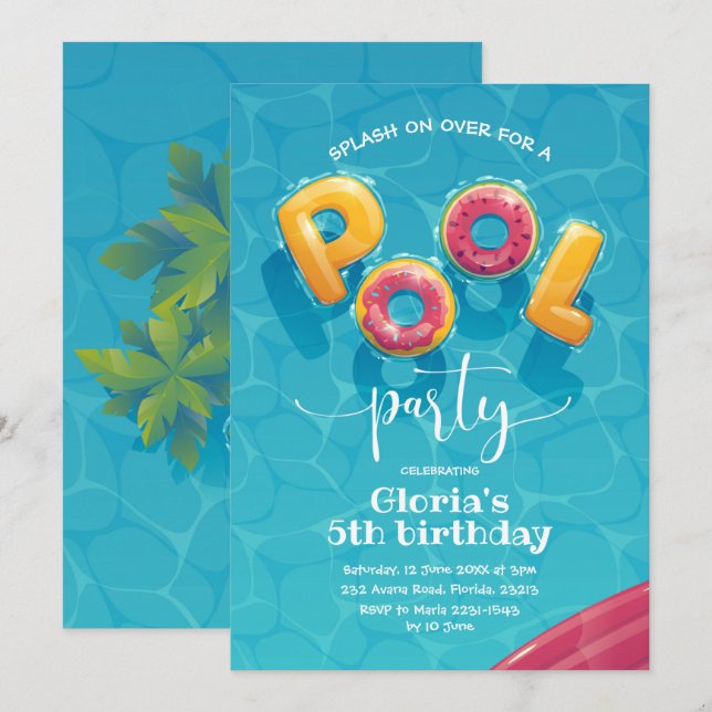 Pool Party Geburtstagseinladung Einladung (Vorne/Hinten)