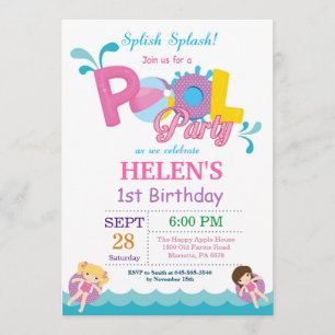 Pool Party Geburtstagseinladung Splish Splash Girl Einladung