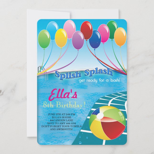 Pool Party Geburtstagseinladungen Einladung (Vorderseite)