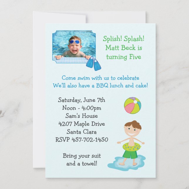 Pool Party Geburtstagsparty Einladung (Vorderseite)