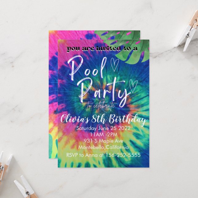 Pool Party Gefärbte Krawatte Einladung Pool Geburt (Vorderseite/Rückseite Beispiel)