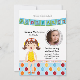 Pool-Party (Girl) mit Foto Einladung