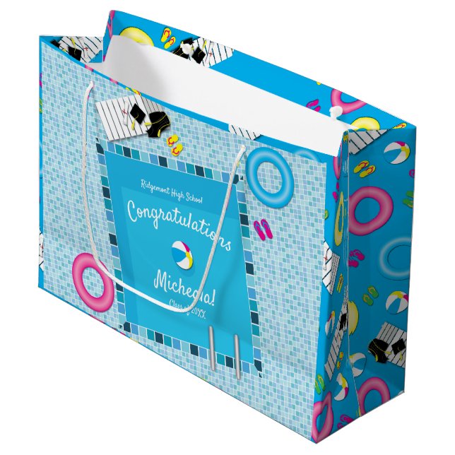 Pool Party Graduation Party Große Geschenktüte (Vorderseite Schrägansicht)