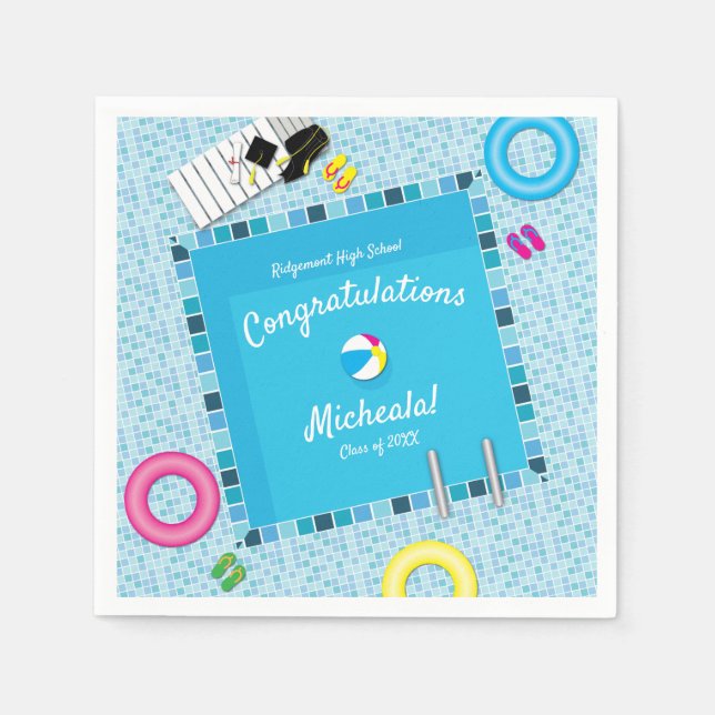 Pool Party Graduation Party Serviette (Vorderseite)