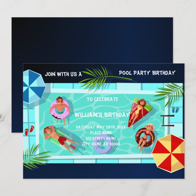 Pool Party jedes Lebensjahres Einladung (Vorne/Hinten)