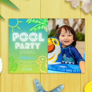 Pool Party Junge Geburtstag mit Foto Einladung