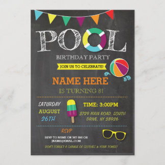 Pool Party Jungs Mädchen Birthday Beach Einladunge Einladung
