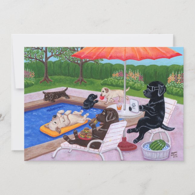 Pool-Party Labradors 2 Einladung (Vorderseite)