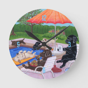 Pool-Party Labradors 2 Malerei Runde Wanduhr