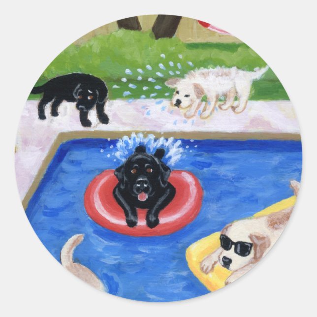 Pool Party Labradors Runder Aufkleber (Vorderseite)