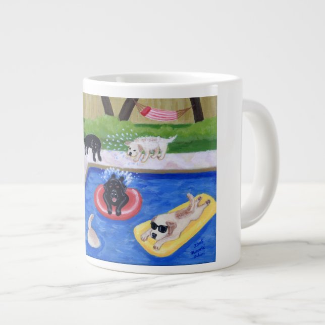 Pool-Party Labradors Spaß-Malerei Jumbo-Tasse (Vorderseite Rechts)