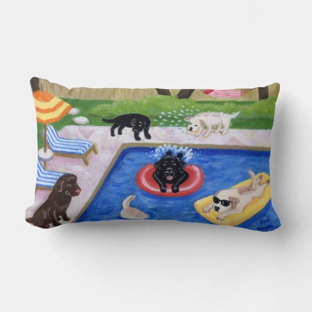 Pool-Party Labradors Spaß-Malerei Lendenkissen (Vorderseite)