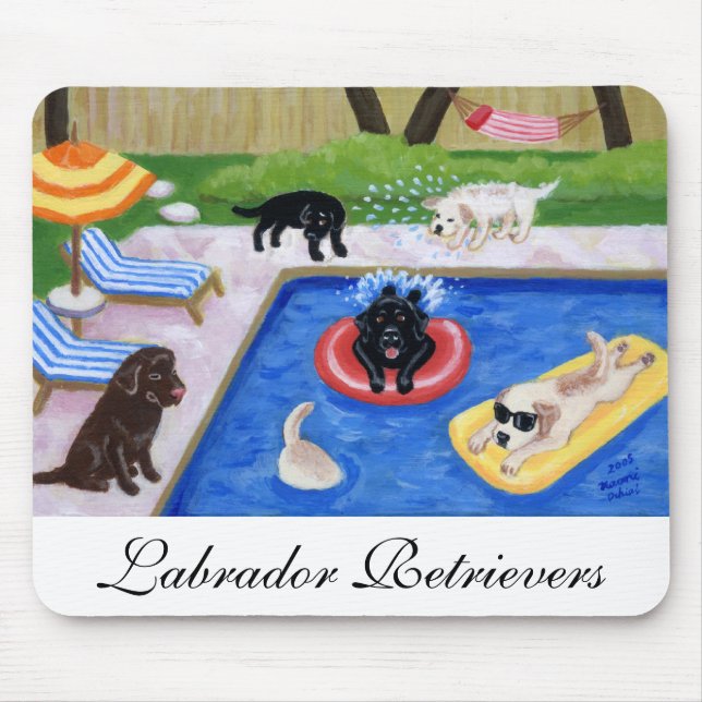 Pool-Party Labradors Spaß-Malerei Mousepad (Vorne)