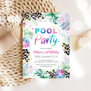 Pool Party Leopard Dschungel Safari Geburtstag Einladung