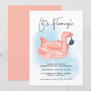 Pool Party Let's Flamingle Flamingo Teen Geburtsta Einladung