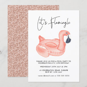 Pool Party Let's Flamingle Flamingo Teen Geburtsta Einladung