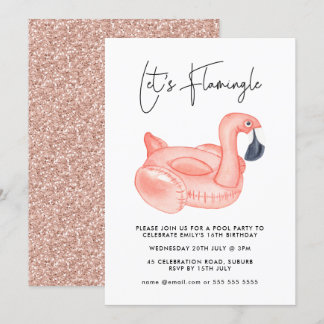 Pool Party Let's Flamingle Flamingo Teen Geburtsta Einladung