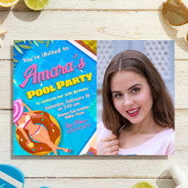 Pool Party - Mädchen mit Foto Einladung
