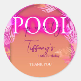 Pool Party Malibu Geburtstag Runder Aufkleber