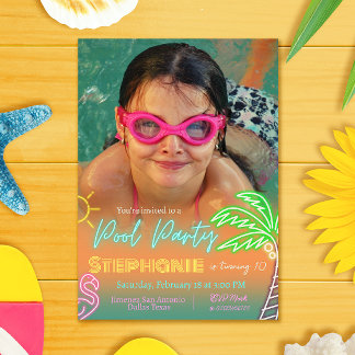 Pool Party Minimalistisch Design mit Bild Einladung
