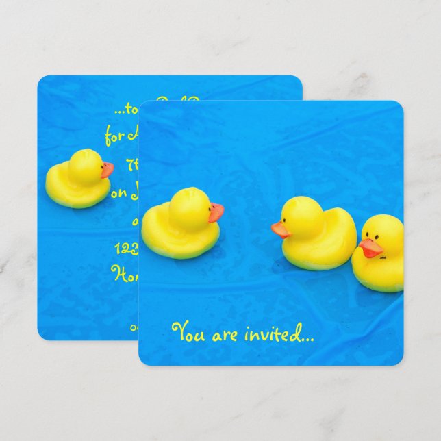 Pool-Party mit gelben Enten Einladung (Vorne/Hinten)