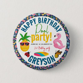 Pool-Party | Modern Summer Themed Birday Party Button