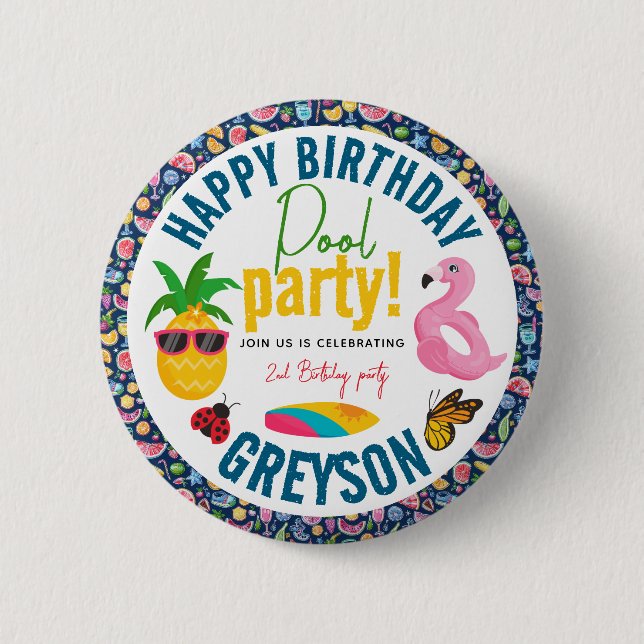 Pool-Party | Modern Summer Themed Birday Party Button (Vorderseite)