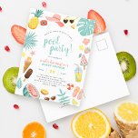 Pool-Party | Modern Summer Themed Birday Party Einladungspostkarte<br><div class="desc">Rett auf Umschläge mit Postkarteneinladungen! Dieses sommerliche Design bietet eine Grenze von Sommerelementen und Party-Informationen in moderner Schrift-Typografie. Die Grenze hat eine Ananas, Kamera, Sonnenmütze, Schattierungen, tropische Blätter, Blume, Eislollen, Limonade, Flip Flops, Beach Bälle, Zitronen, Donuts, Wassermelone, Eis und mehr! Klicken Sie auf "Diese Vorlage personalisieren", um den Text zu...</div>