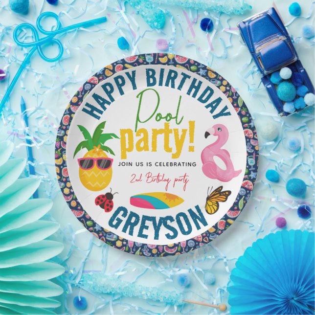 Pool-Party | Modern Summer Themed Birday Party Pappteller (Party)