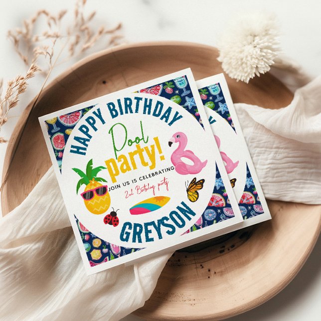Pool-Party | Modern Summer Themed Birday Party Serviette (Von Creator hochgeladen)