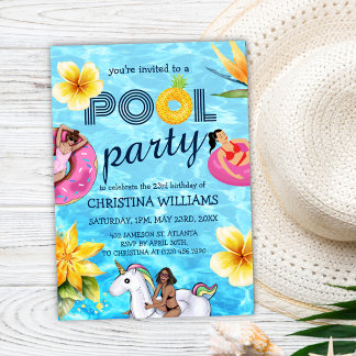 Pool Party Modernes tropisches Sommer Geburtstag Einladung