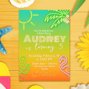 Pool Party Neon - Tropical - Aloha Einladung