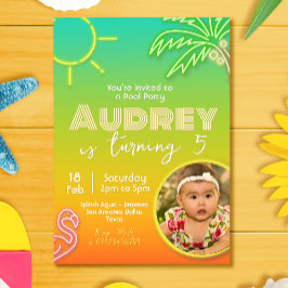 Pool Party Neon - Tropical - Aloha mit Bild Einladung