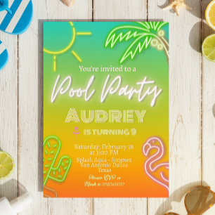 Pool Party Neon Tropical Einladung