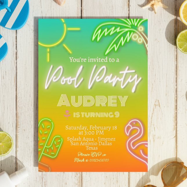 Pool Party Neon Tropical Einladung (Pool Party Neon Tropical Invitation)