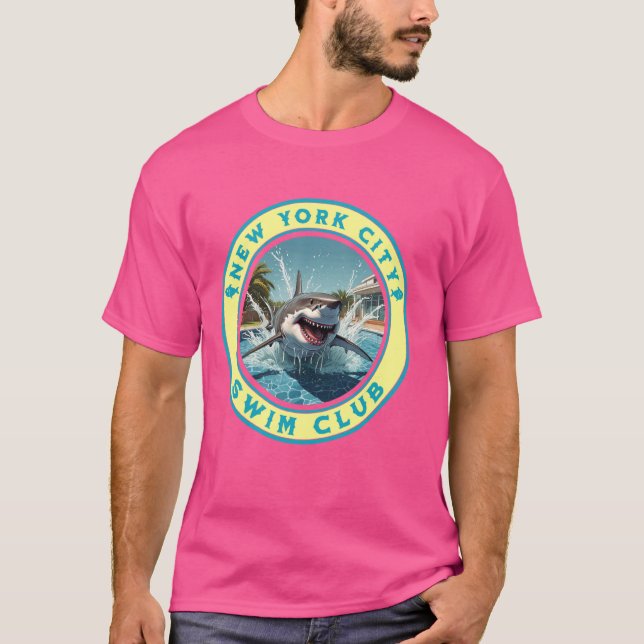 Pool Party New York City Shark Thema Schwimmbad So T-Shirt (Vorderseite)