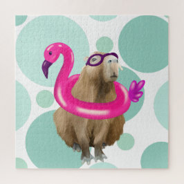 Pool Party Niedlich Capybara mit rosa Flamingo Flo