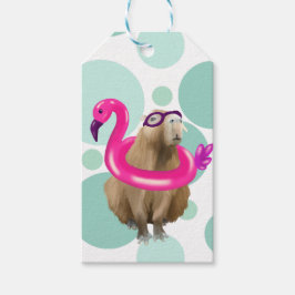 Pool Party Niedlich Capybara mit rosa Flamingo Flo Geschenkanhänger