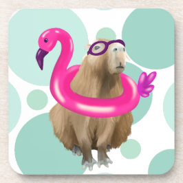 Pool Party Niedlich Capybara mit rosa Flamingo Flo Getränkeuntersetzer