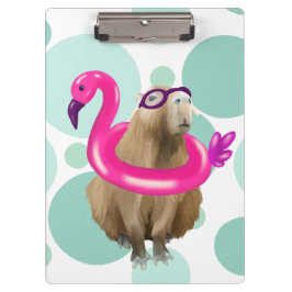 Pool Party Niedlich Capybara mit rosa Flamingo Flo Klemmbrett