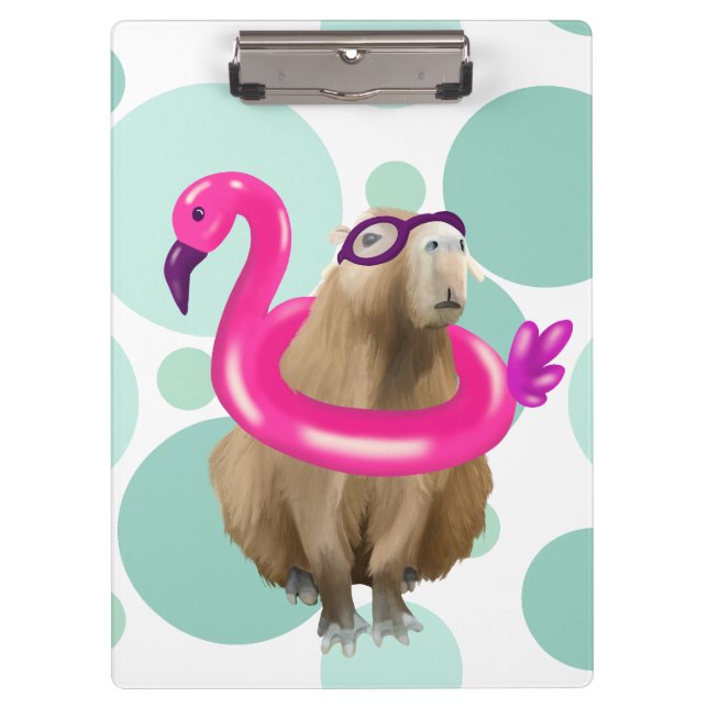 Pool Party Niedlich Capybara mit rosa Flamingo Flo Klemmbrett (Vorderseite)