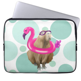 Pool Party Niedlich Capybara mit rosa Flamingo Flo Laptopschutzhülle