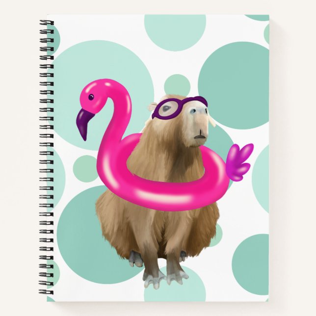 Pool Party Niedlich Capybara mit rosa Flamingo Flo Notizbuch (Vorderseite)
