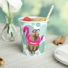 Pool Party Niedlich Capybara mit rosa Flamingo Flo Pappbecher