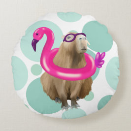 Pool Party Niedlich Capybara mit rosa Flamingo Flo Rundes Kissen