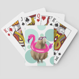 Pool Party Niedlich Capybara mit rosa Flamingo Flo Spielkarten